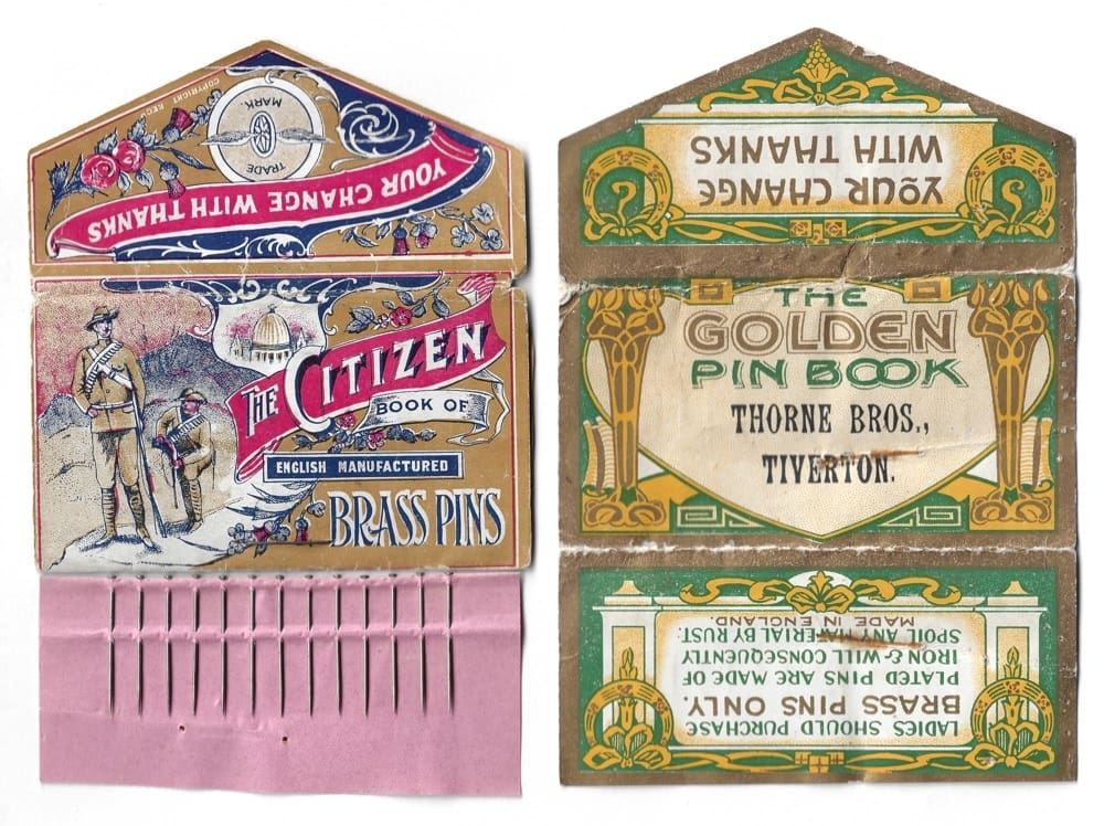 3.	Brass (appreciated for its sharpness) pin packets, circa 1900